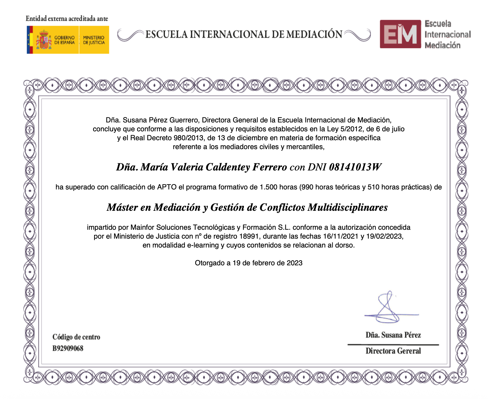Certificado: Máster en Mediación y Gestión de Conflictos